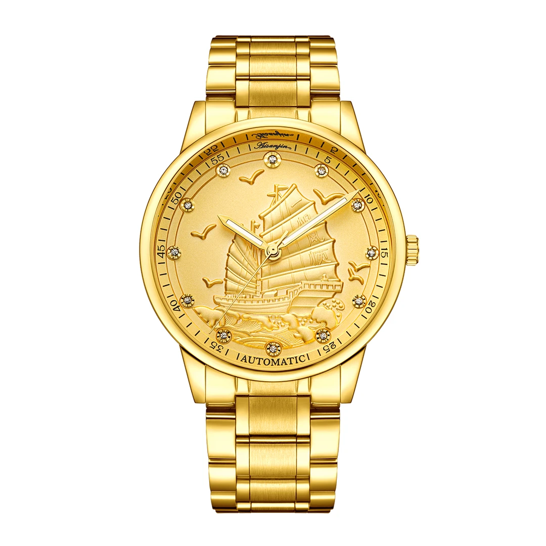 A{一帆风顺}足金黄金制品， 经典时尚高端全自动机械腕表8320