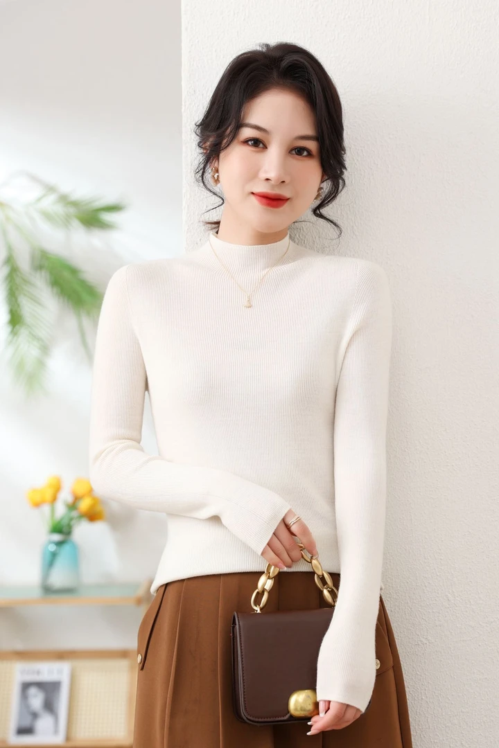 【扬子纱薄款】【可机洗】女士薄款羊毛衫半高领打底衫