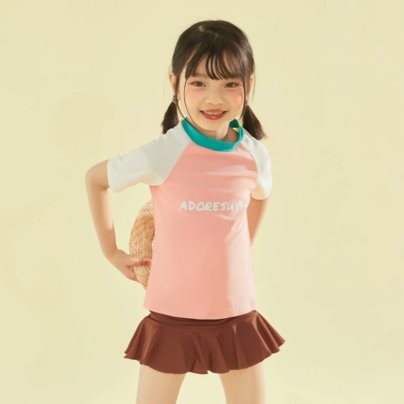 爱多尔2023年新款女童分体游泳衣儿童泳衣中大童女宝防晒专业时尚