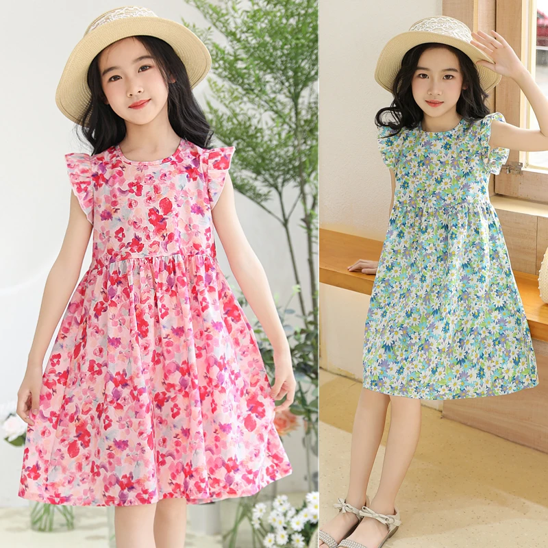 女童公主裙碎花时尚洋气棉绸连衣裙夏季薄小女孩宝宝中大童背心裙