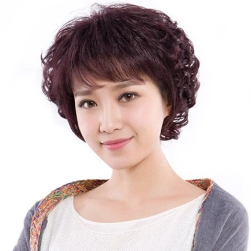 假发短卷发仿真发丝发套女士短发中老年妈妈假发中年时尚修脸假发