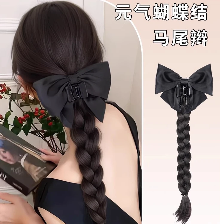 蝴蝶结假发女马尾抓夹麻花辫高马尾卷发新中式自然仿真发网红辫子