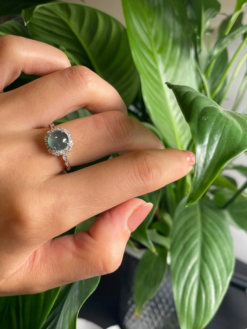 （新人福利）天然A货翡翠s925银镶嵌蓝水戒指