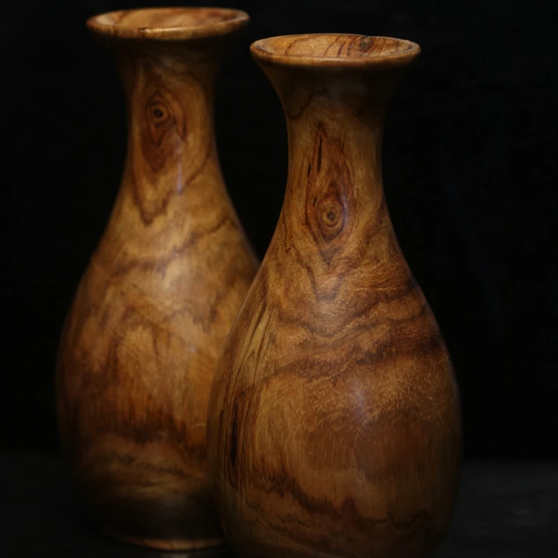 海南黄花梨山水纹花瓶一对,z0026