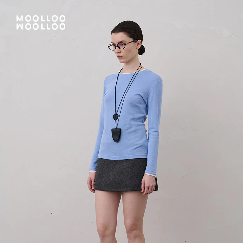 MOOLLOO WOOLLOO美丽诺羊毛柔软透气时尚长袖针织衫 休闲百搭修身