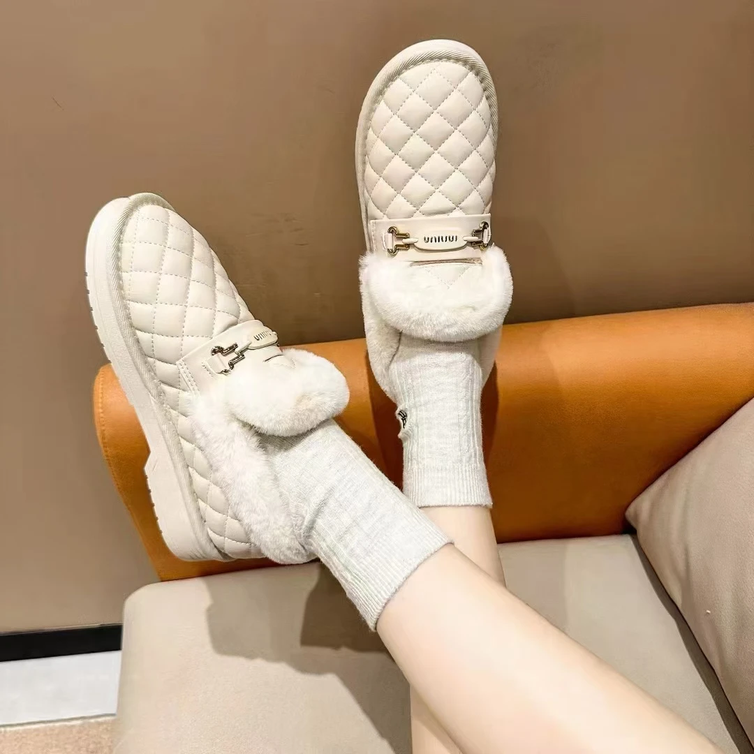 女式棉鞋女2024冬季新款休闲时尚加绒面包鞋外穿保暖低帮雪地靴女