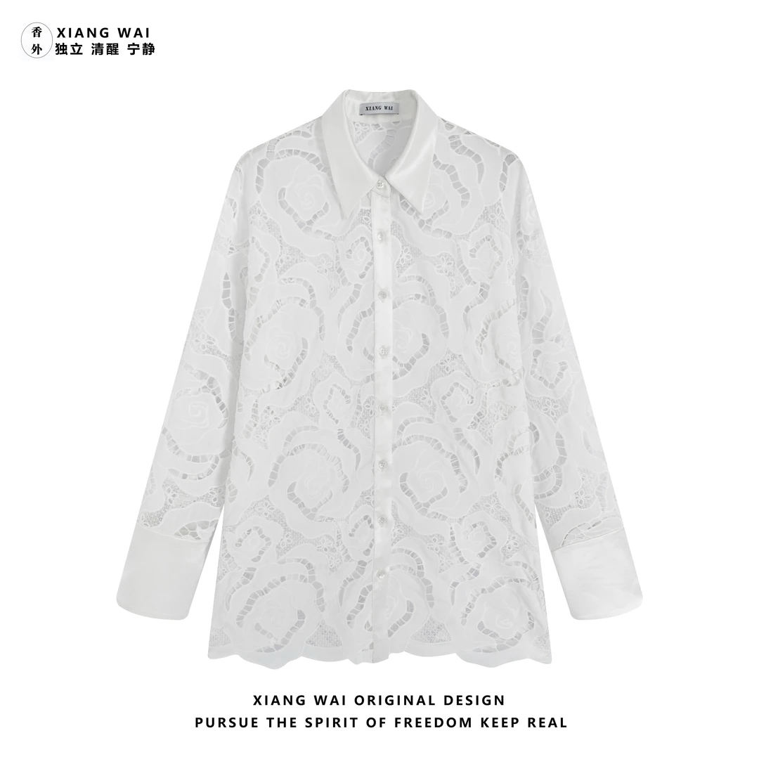 张千万 x X.W 长袖镂空衬衫上衣243C010