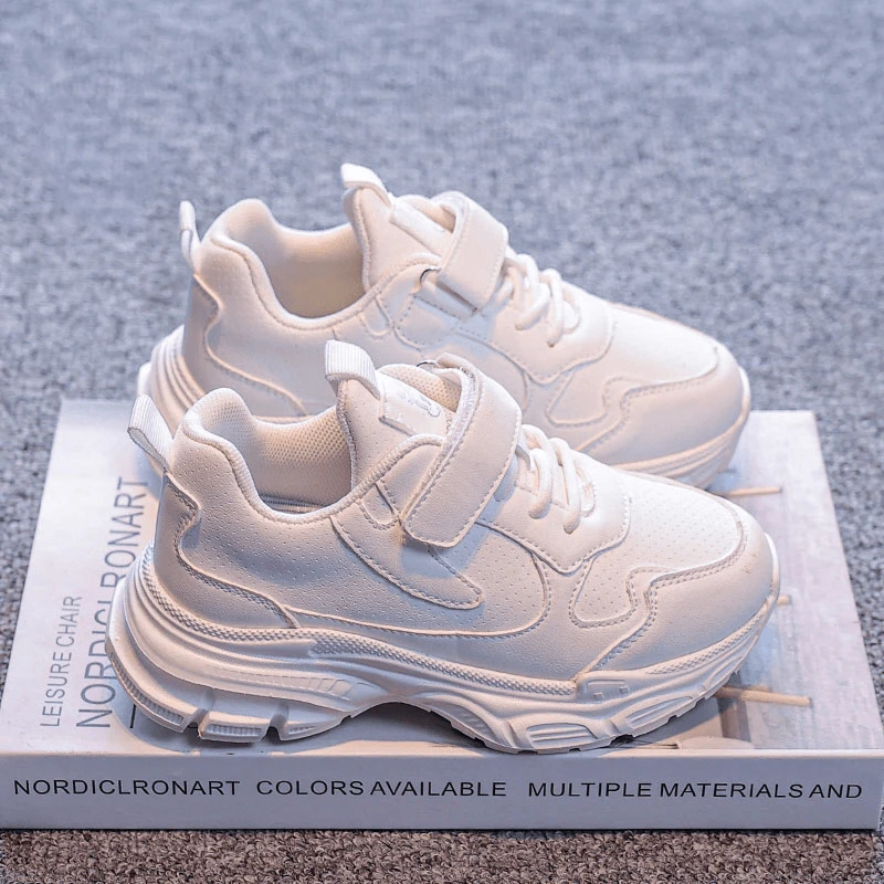 巴布豆卡乐儿童魔术贴皮面运动鞋2024秋季新款学校指定儿童女童鞋