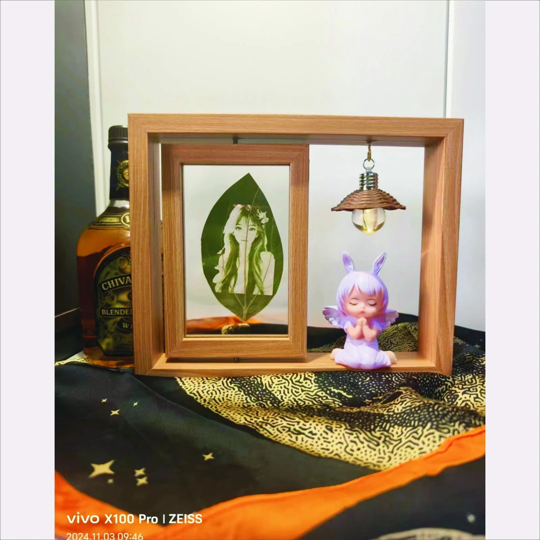 树叶雕刻旋转相框发光工艺品礼品教师节生日送礼