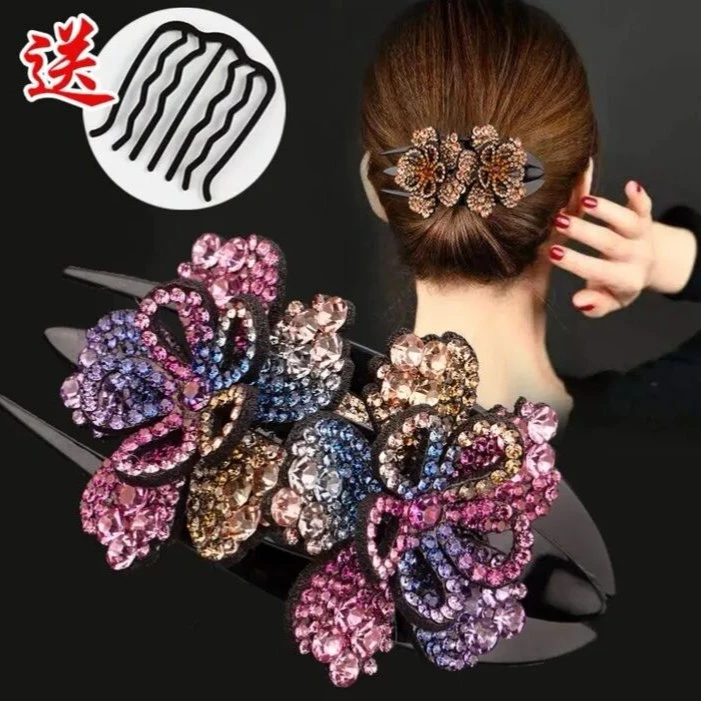 亚克力发饰 韩版鸭嘴夹大号三齿盘发水钻优雅发饰品