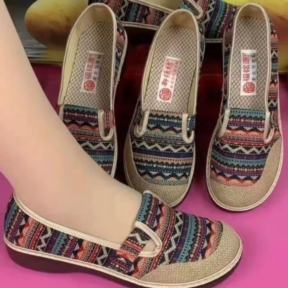 女鞋民族风手工编制透气单鞋