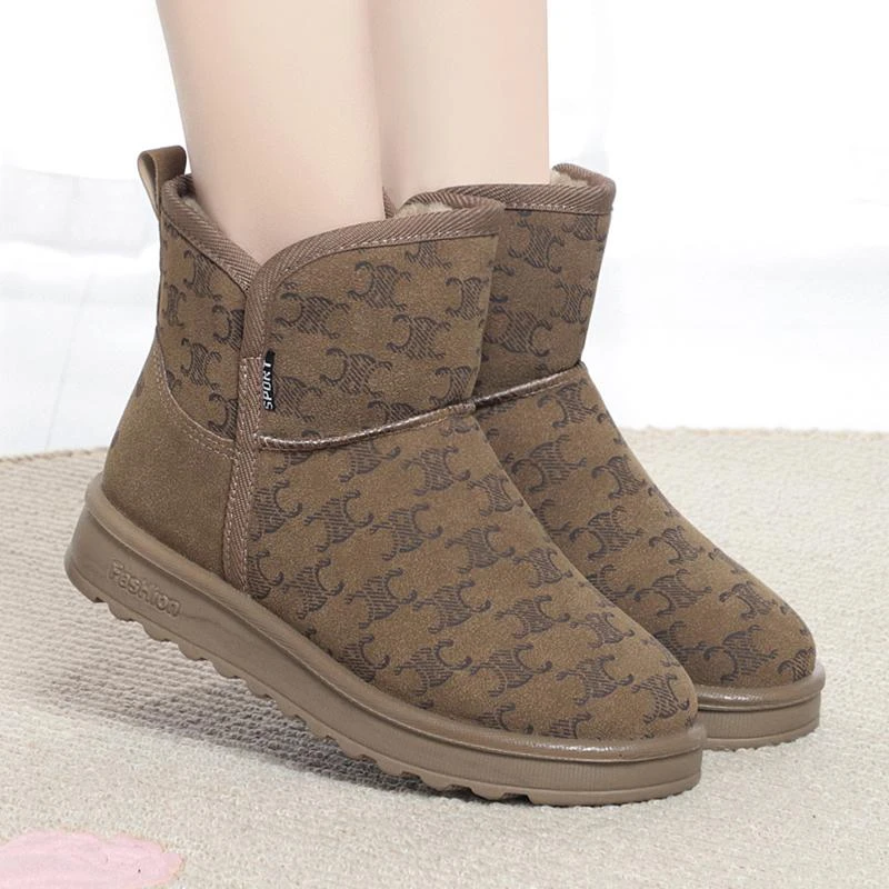 2025冬季印花加绒加厚保暖防滑短筒雪地靴时尚休闲一脚蹬保暖棉鞋
