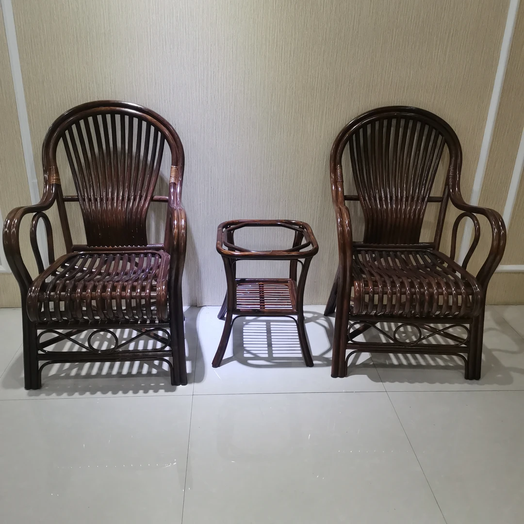 阳台桌椅三件套组合靠背椅休闲桌椅五件套卧室真藤竹藤编椅子餐椅