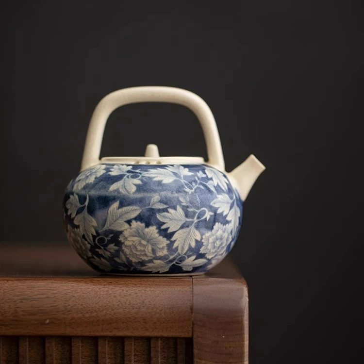 禅意粗陶国色提梁壶功夫茶具复古元青花磨砂泡茶壶单个陶瓷