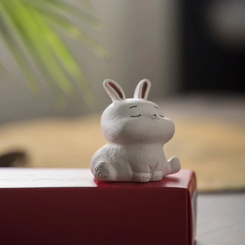 手工茶宠兔子萌兔陶瓷紫砂可爱茶道手捏车载工艺品网红立体小茶宠