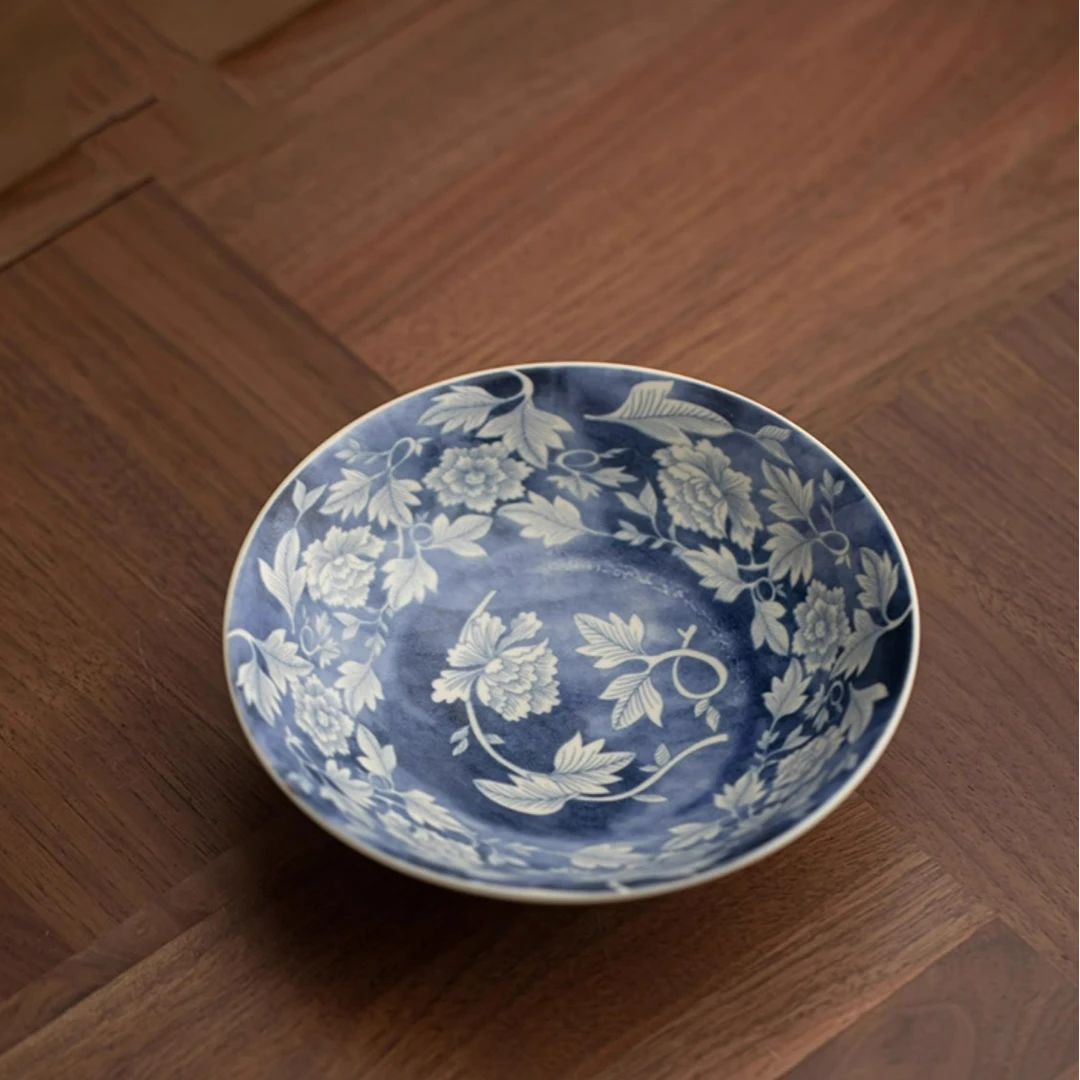 禅意磨砂粗陶养壶壶承茶道配件复古元青花单层壶托茶承