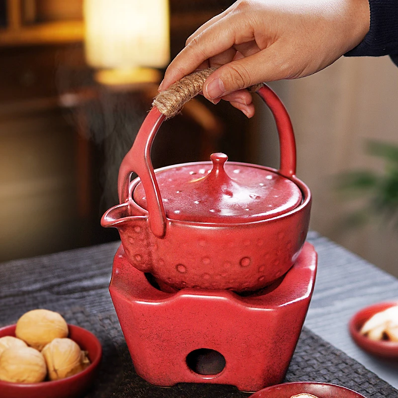 复古山楂红新款梨汤煮茶壶围炉煮茶泡茶器水壶四方温热炉酒精炉