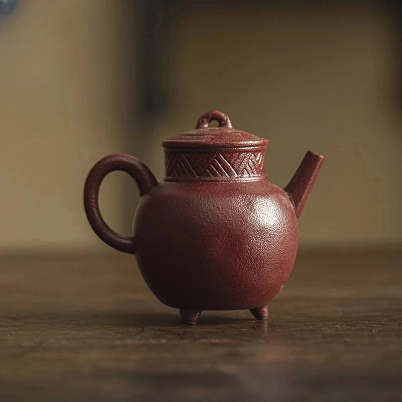 中式复古粗陶侘寂风三足泡茶壶功夫茶具手执壶单壶