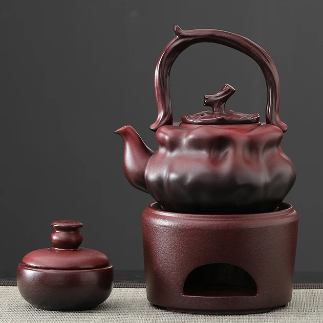围炉煮茶柿柿如意煮茶器提梁壶煮茶壶复古陶瓷大容量酒精炉