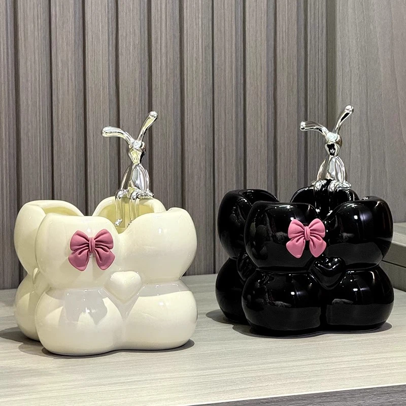 高颜值摆件收纳盒棉花糖陶瓷化妆刷收纳兔子入户玄关客厅居家好物