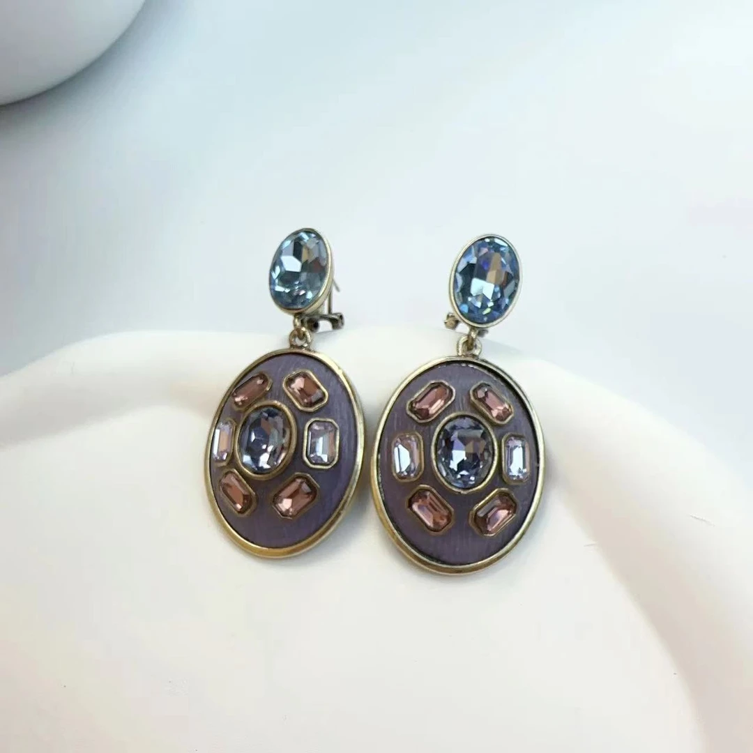 铜合金耳饰   气质时尚百搭复古彩色耳钉耳扣手工