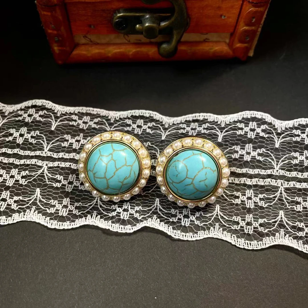 铜合金耳饰 买三送一 3081 气质蓝色时尚绿色复古民族风耳钉