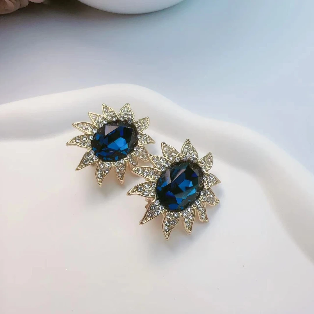 铜合金耳饰 买三送一  气质蓝色轻奢时尚潮流复古耳夹简约