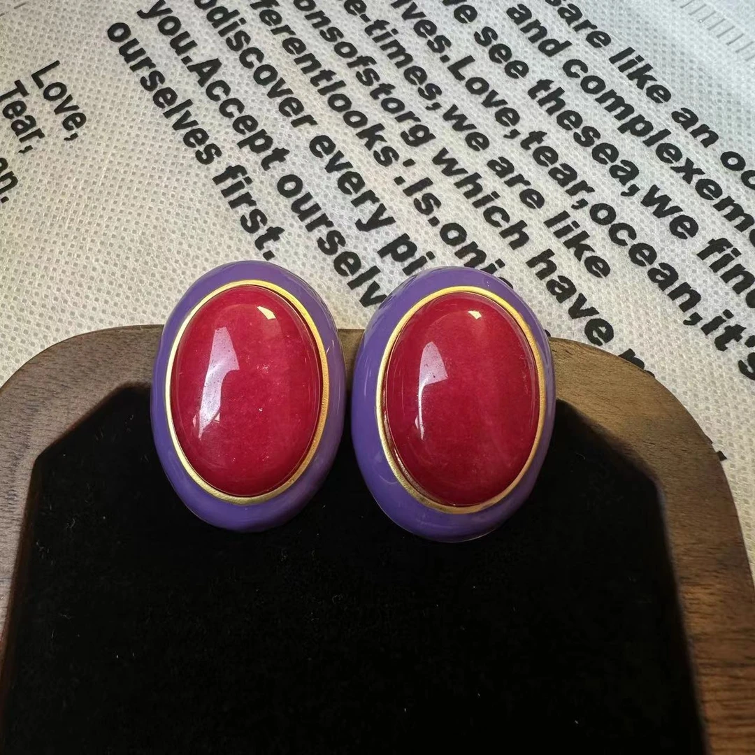 铜合金耳饰 买三送一  气质时尚复古红色紫色中古耳钉