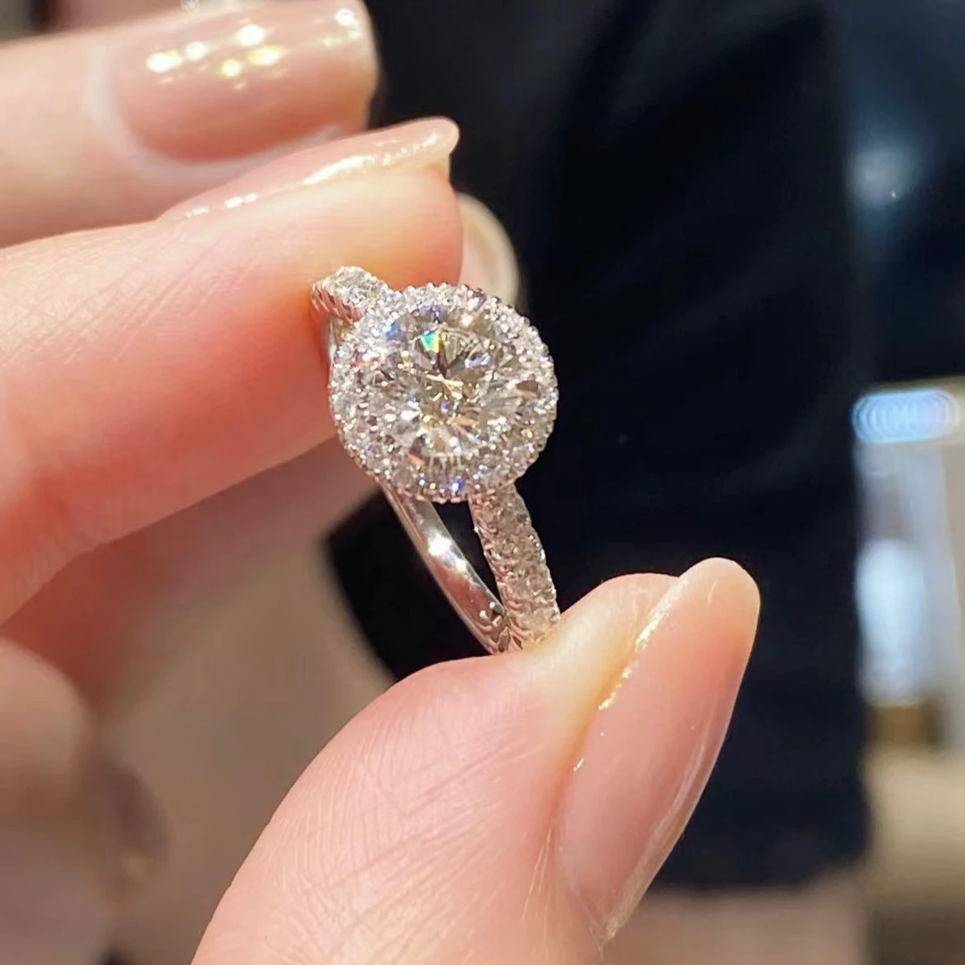 925银莫桑石戒指 【圆包】0.5ct-2.0ct高品质轻奢时尚镶嵌莫桑戒指