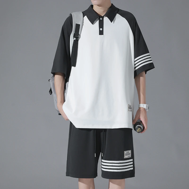 纪珀汀撞色POLO衫套装男士夏季新款透气百搭短袖短裤两件套TZ1315