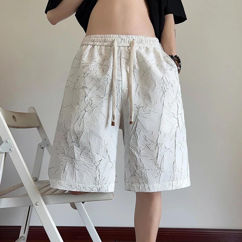 JIPOTING美式潮流短裤男夏季压褶裂纹宽松休闲运动五分裤DK12117