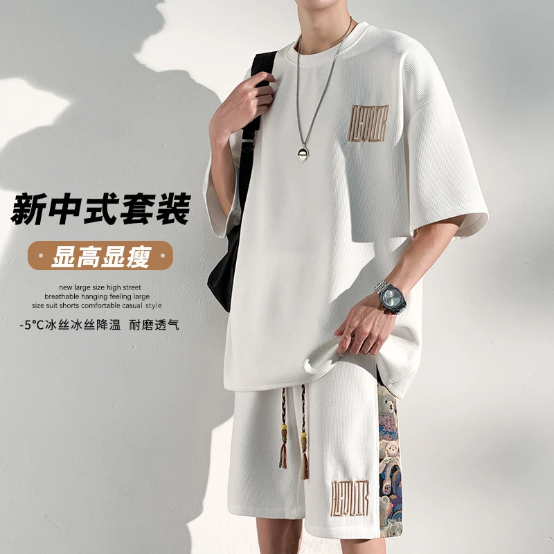 中国风中式国风潮套装男夏季时尚潮流宽松休闲运动短袖短裤一整套