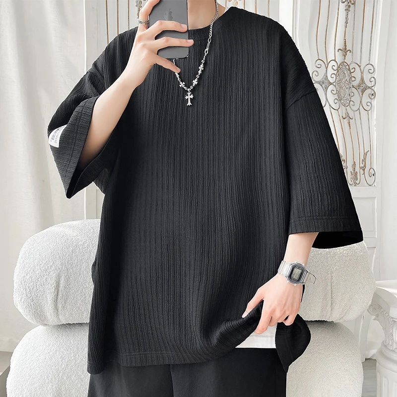 肌理感短袖t恤男夏季宽松大码圆领衣服潮流百搭半袖体恤HT124382