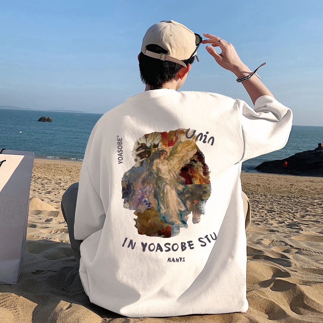 港式复古oversize短袖t恤男款印花夏季新款宽松潮流高街百搭上衣