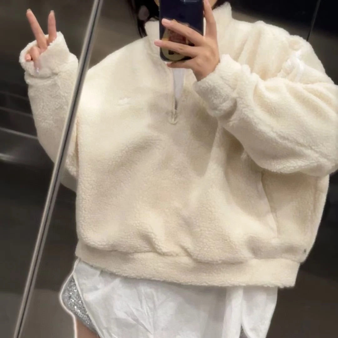 （起司专属）阿迪达斯三叶草女装新款半拉链立领抓绒休闲卫衣HM2129