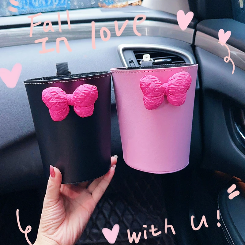 车载垃圾桶汽车悬挂式后排前排前座内用置物箱车用收纳袋蝴蝶结