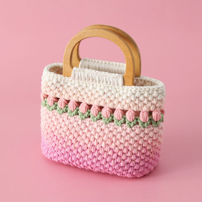 【成品】手工钩织渐变色郁金香手提包化妆包送女友闺蜜