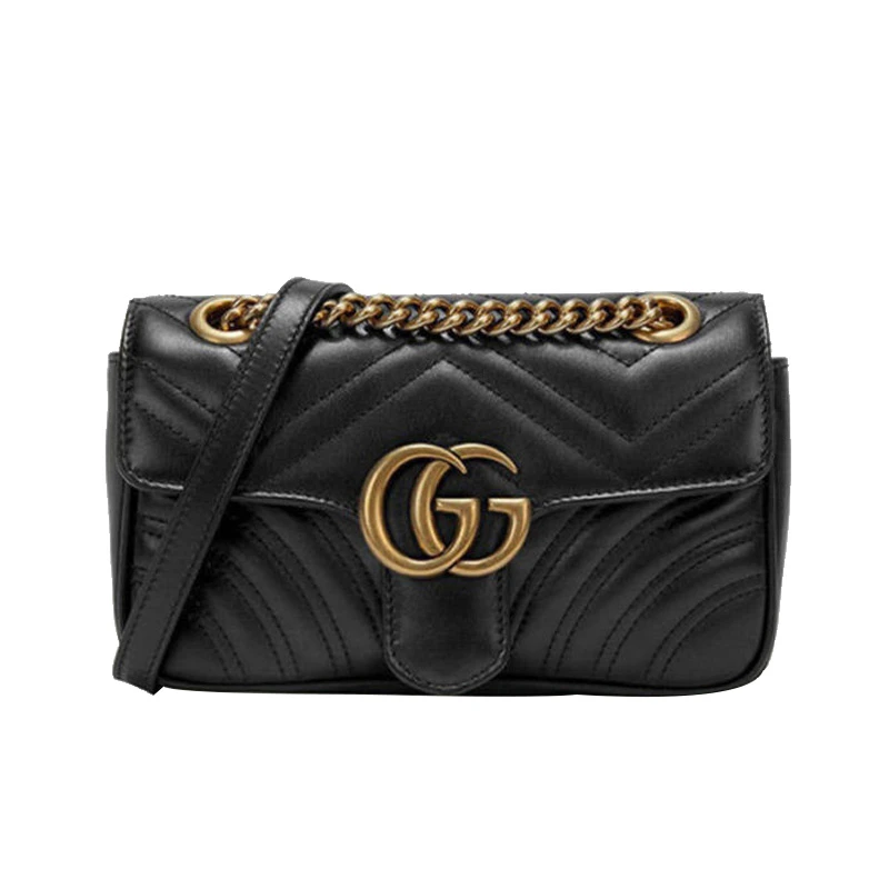99新 GUCCI/古驰 Marmont系列黑金马蒙26单肩斜挎包 黑色