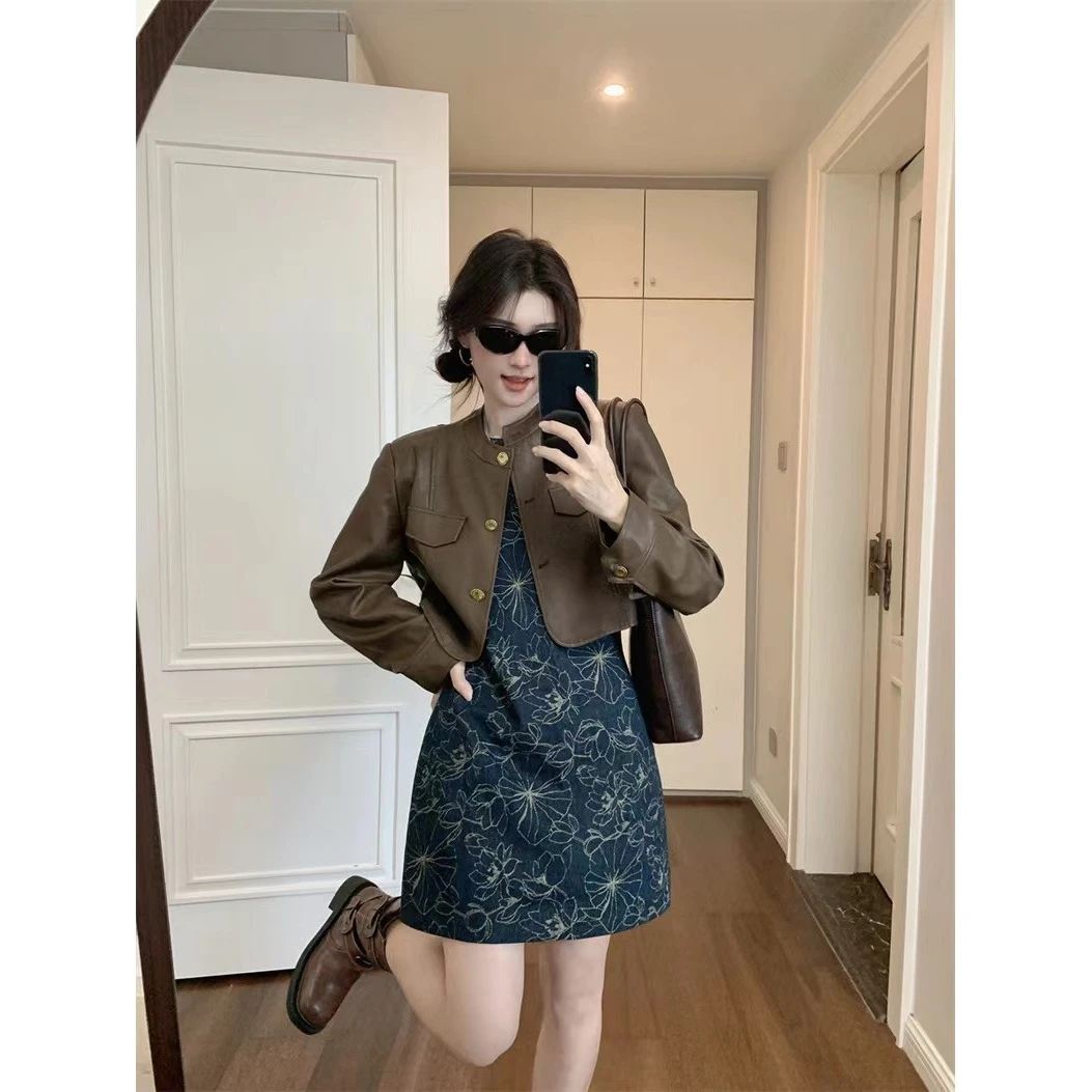 复古辣妹女早秋新款短款长袖皮衣时尚外套8081#