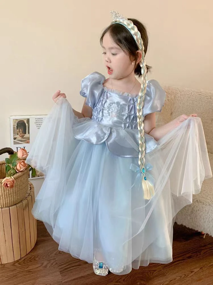 （{断码清）爱莎儿童洋气冰雪奇缘泡泡袖网纱裙连衣裙夏款女童蓬蓬