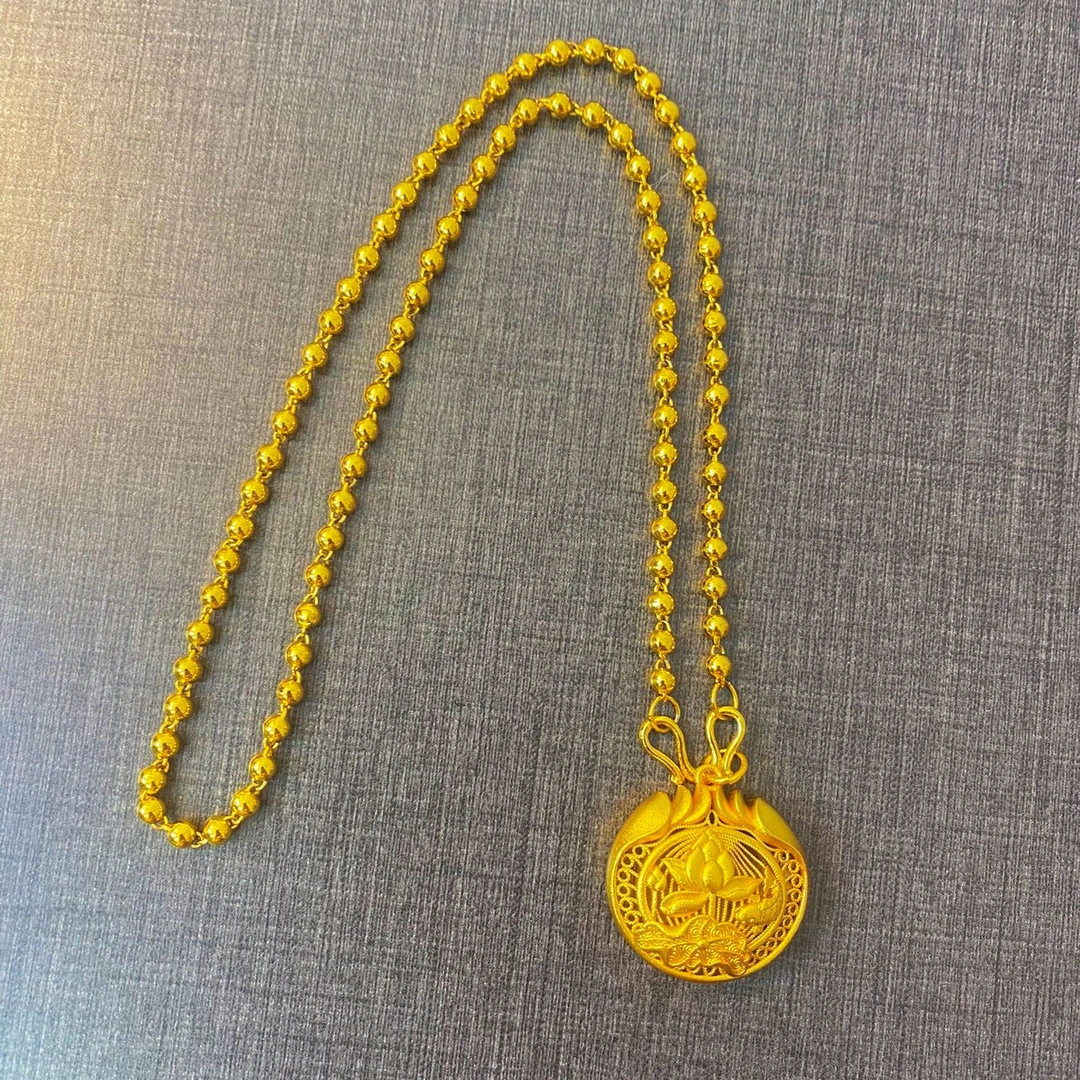 钛钢吊坠 圆珠链子配圆牌吊坠