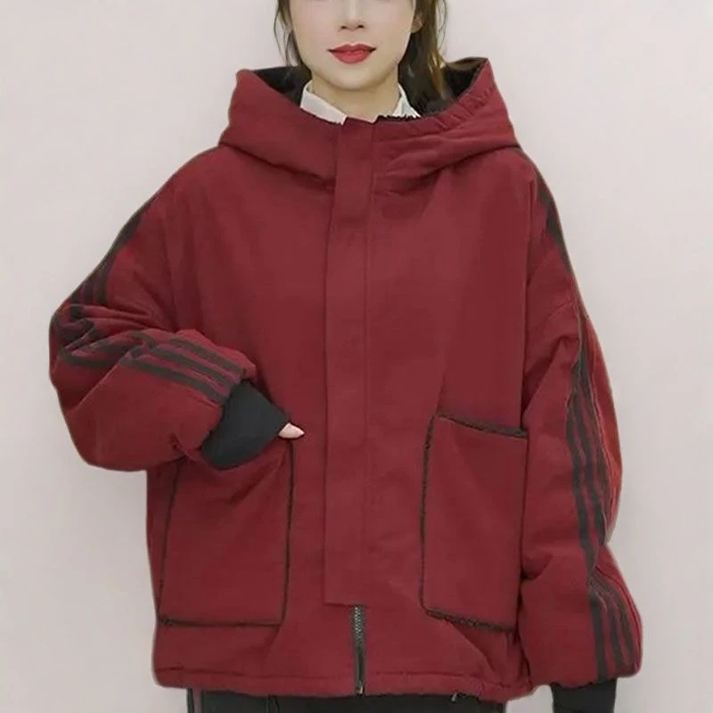 两面穿连帽棉服女2025秋冬新款时尚休闲简约宽松显瘦百搭棉衣外套