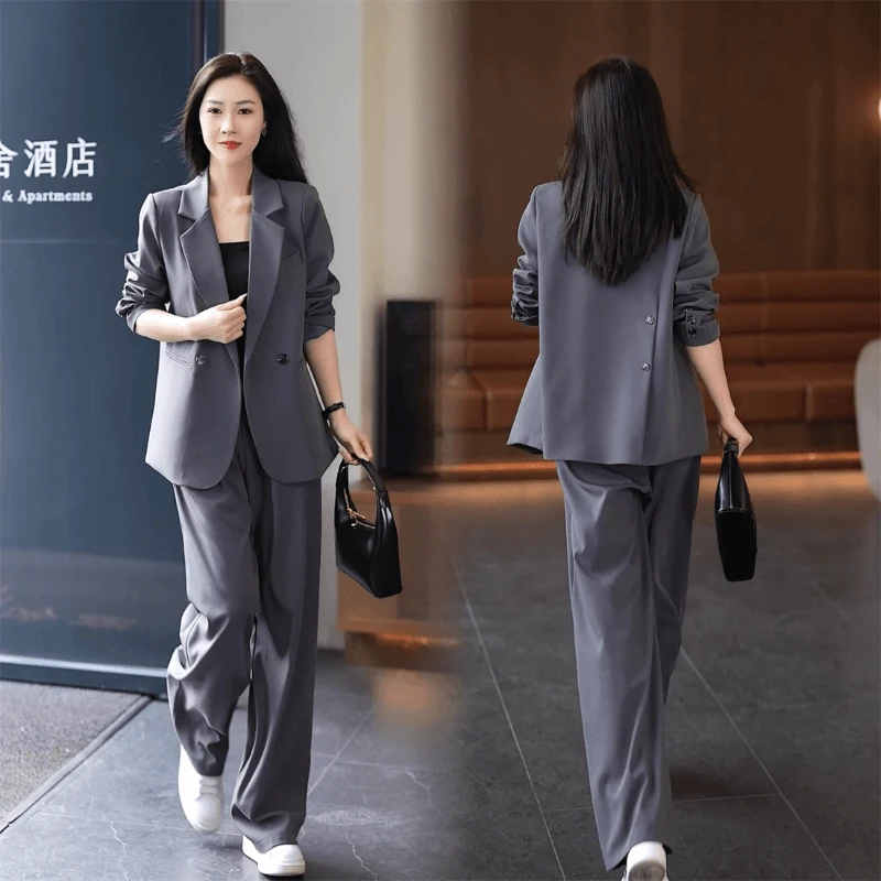 2025秋季新款小个子时尚西服套装女气质韩版西装外套阔腿裤两件套