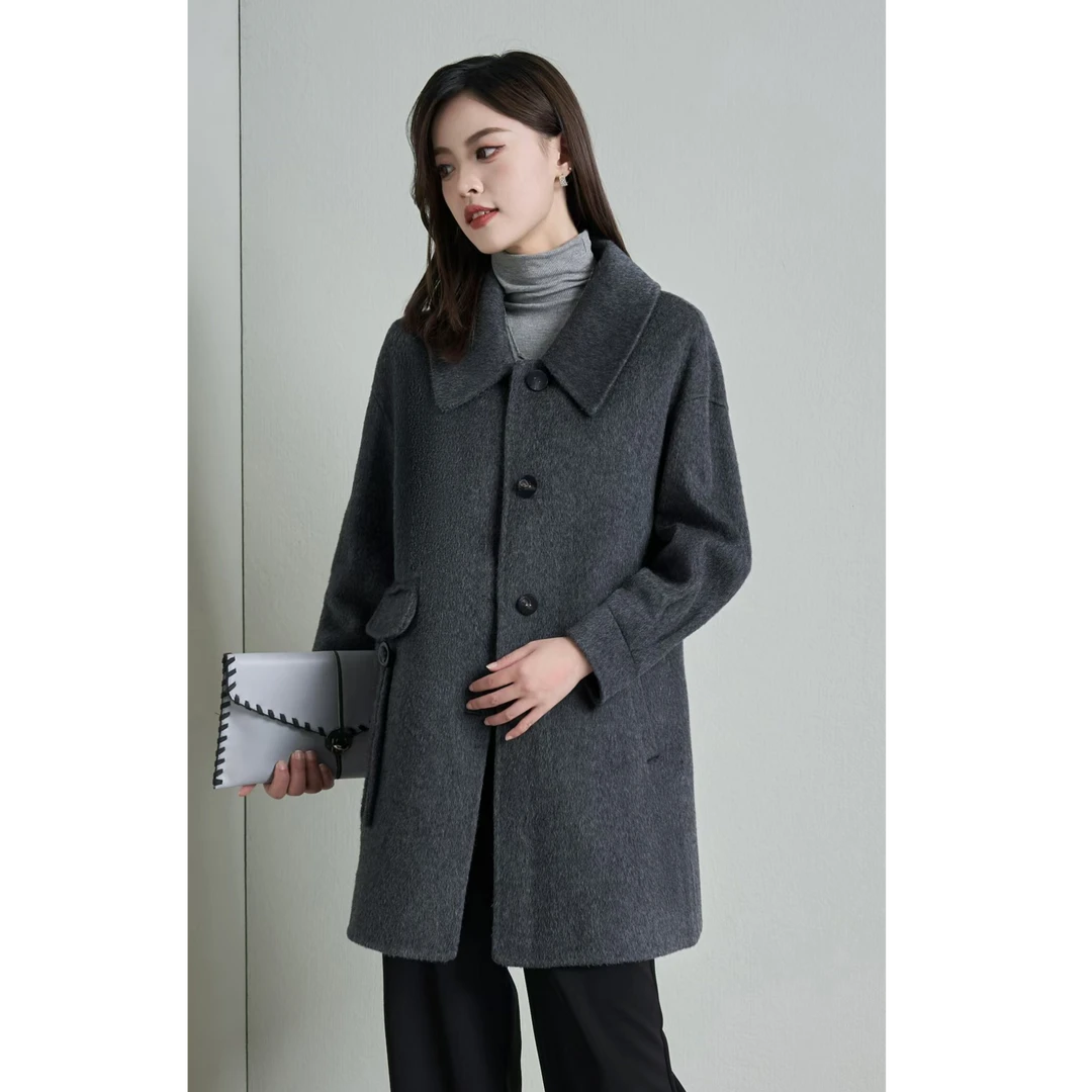 【121-140】双面羊毛大衣气质外套加厚秋冬款高级中长款时尚韩版