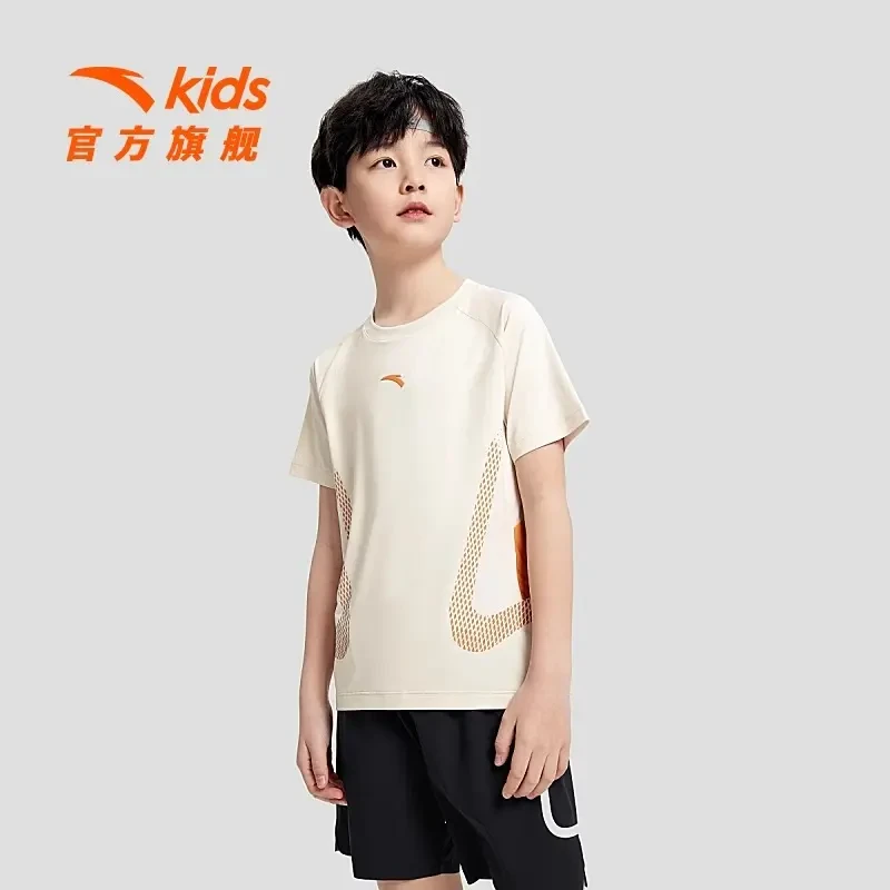 安踏儿童针织短袖衫2024夏季新款男大童吸汗速干T恤休闲运动上衣t