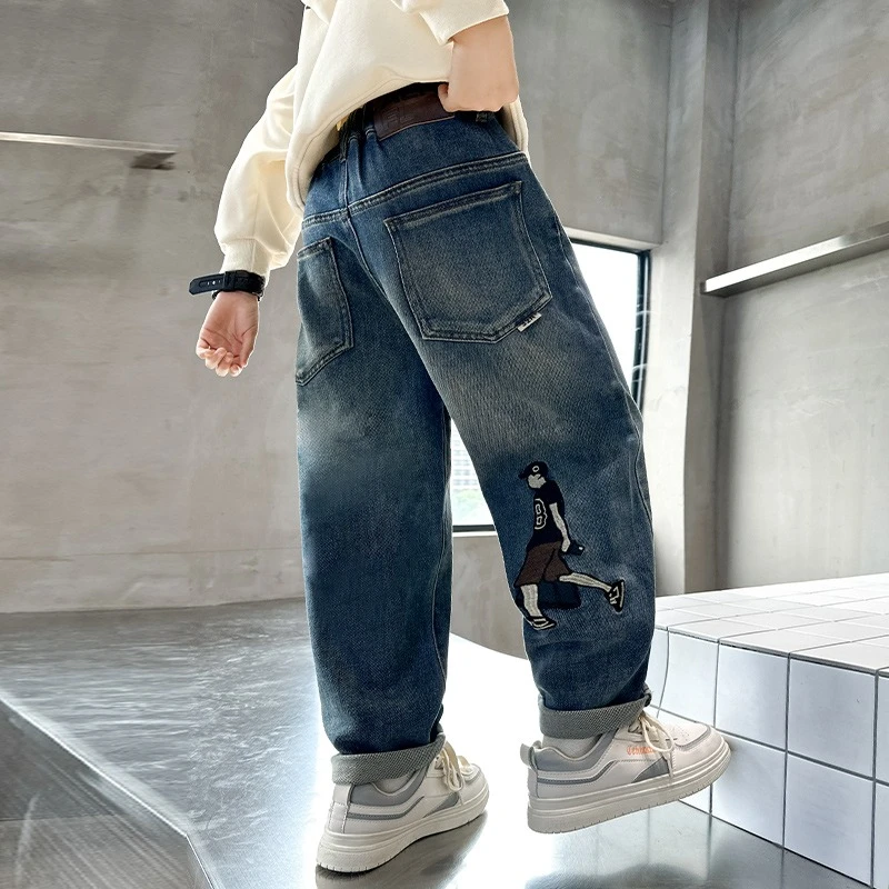 洋气男童牛仔裤春秋潮酷痞帅童装炸街儿童裤子男孩中大童服装长裤