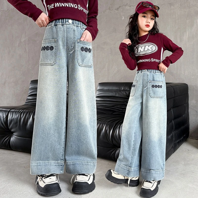 爆款女童直筒宽松儿童春秋童装外穿长裤中大童牛仔裤子百搭