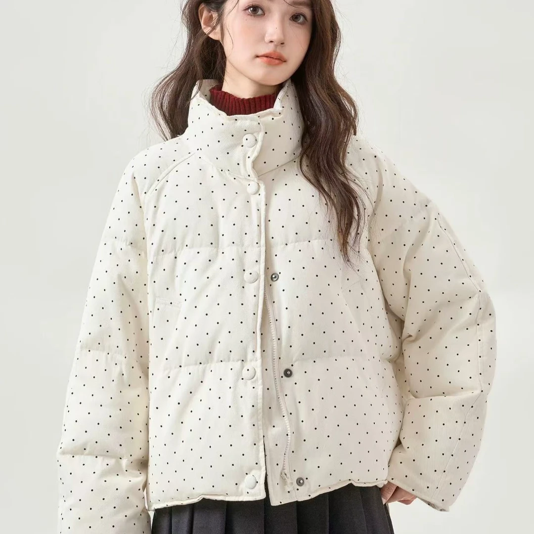 J1610-1  波点加绒外套冬季立领保暖面包服