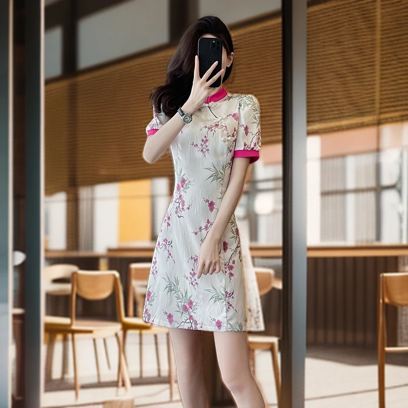 高档国风连衣裙女夏季显瘦气质高级感小个子印花洋气上档次裙子