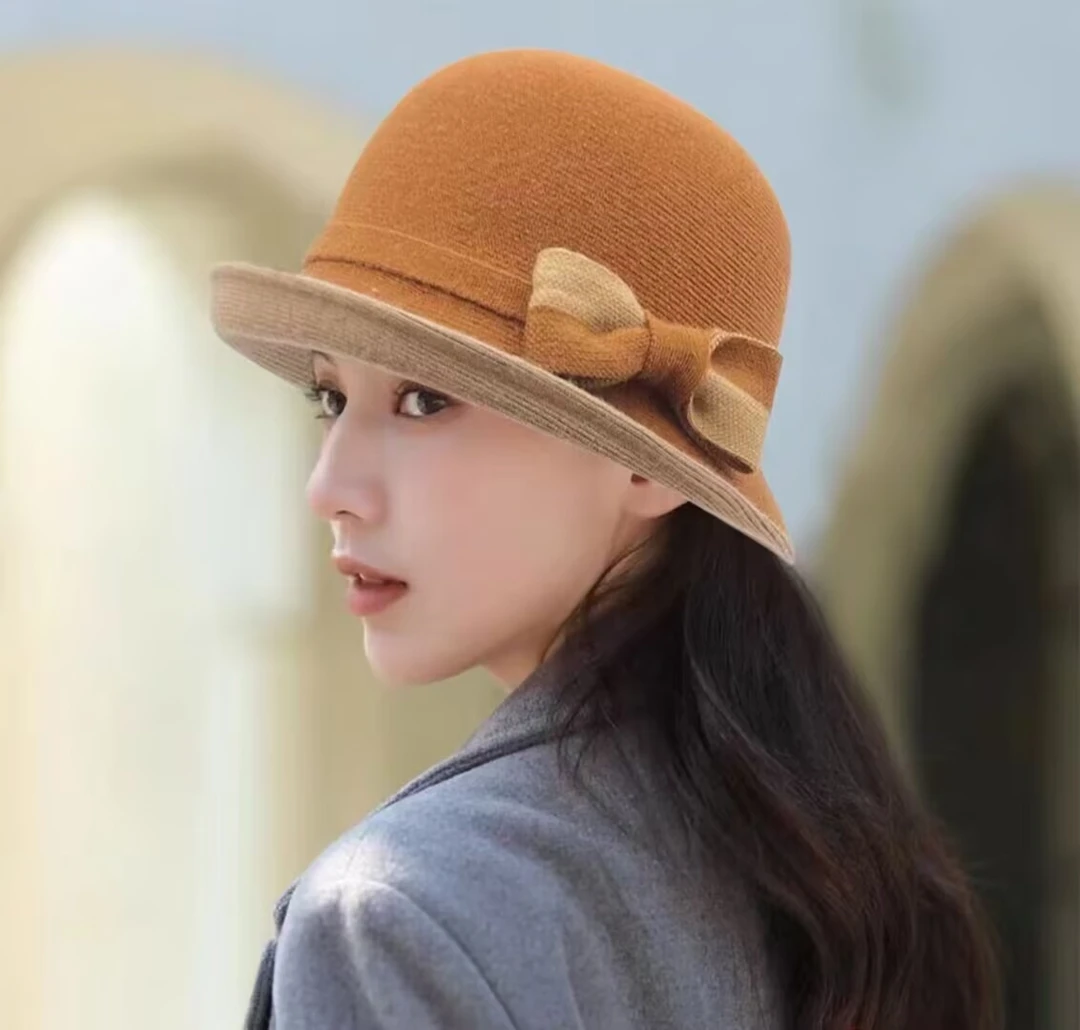 韩版卷边圆顶小礼帽女士冬季时尚草帽针织盆帽日系休闲百搭渔夫帽